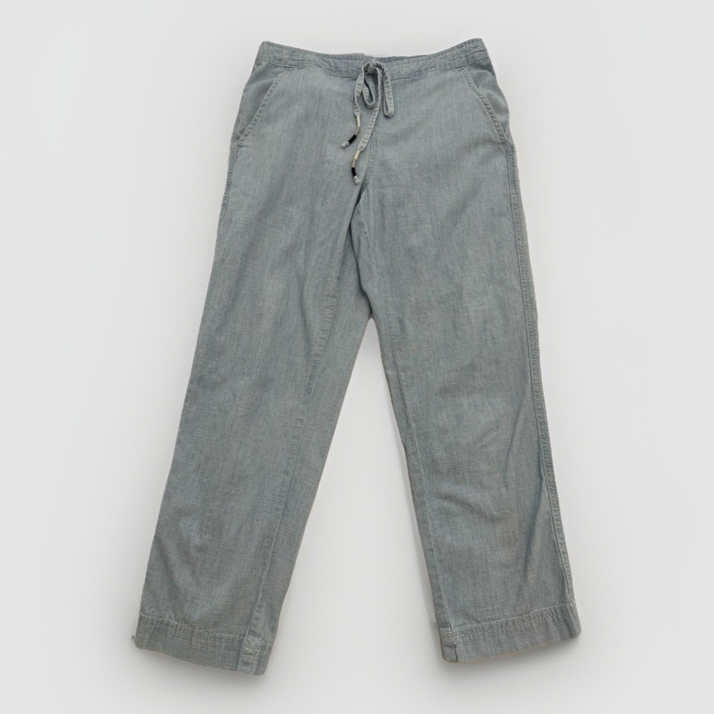 J Crew Seaside Cropped Pants Sz XS Womens Blue Cotton Chambray Drawstring Pocket